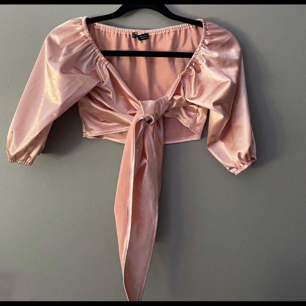 SHEIN pink sweetheart neck line satin front tie